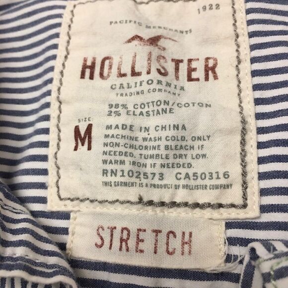 hollister White and Blue Striped Stretch Cotton Button Down Shirt Size Medium - Picture 9 of 9
